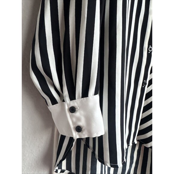 Karl Lagerfeld Long Sleeve Blouse Black White Striped Large Women Shirt - Picture 5 of 8